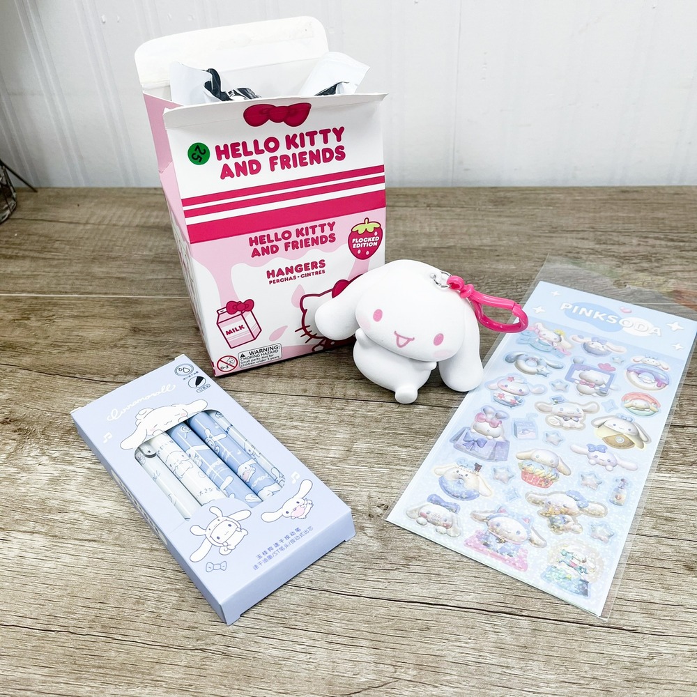 Sanrio Cinnamoroll Bundle Flocked Hanger Blind Box Gel Pens Puffy Stickers NEW